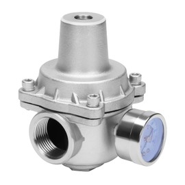 DERPIPE Pressure Regulator Water Valve - 1" NPT Female Stainless Steel 304 Pressure Reducer with Gauge, Adjustable Lead-Free Valve For RV, Garden, Air.