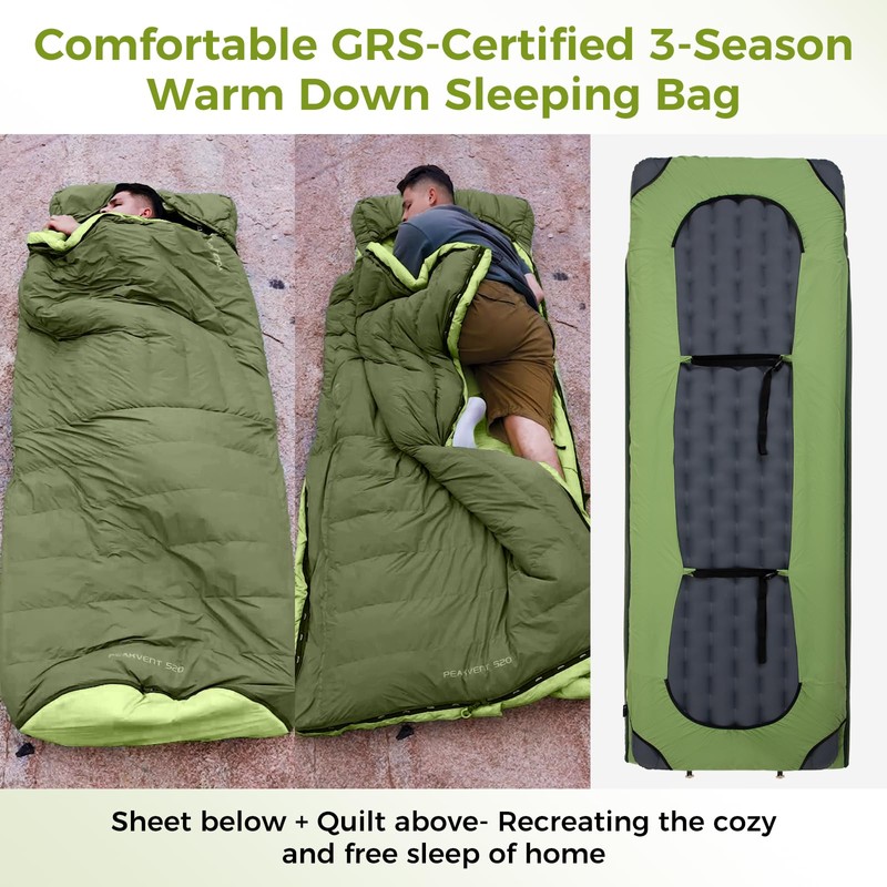 ATEPA 3-in-1 650FP Down Sleeping Bags, Spacious Eco-Friendly Waterproof Camping