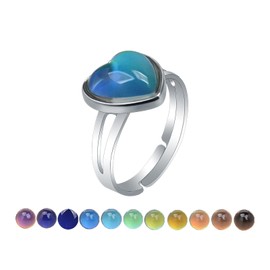 AINILOVE Color Changing Ring Sensing Temperature Ring Turtle/Dolphin/Whale/Penguin Animal Mood Ring for Women Birthday Party Jewelry Gift (Heart)