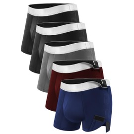 TIICHOO Mens Incontinence Underwear Washable Tear Away Leak Proof Underwear 5 Pack(Medium, 2 Black/Gray/Navy Blue/Burgundy)