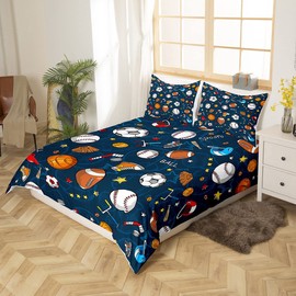 Basketball Bedding Set Football Baseball Rugby Duvet Cover for Kids Boys Girls Badminton Sports Theme Decor Bedding&Linen Various Ball Bedspread Cover Bedroom 2Pcs Single Size