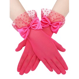 Bencailor Women Lace Gloves Party Wedding Gloves Bow Short Glove Evening Elegant Accessories Sun Protection Funeral(Rose Red,Lace Style)