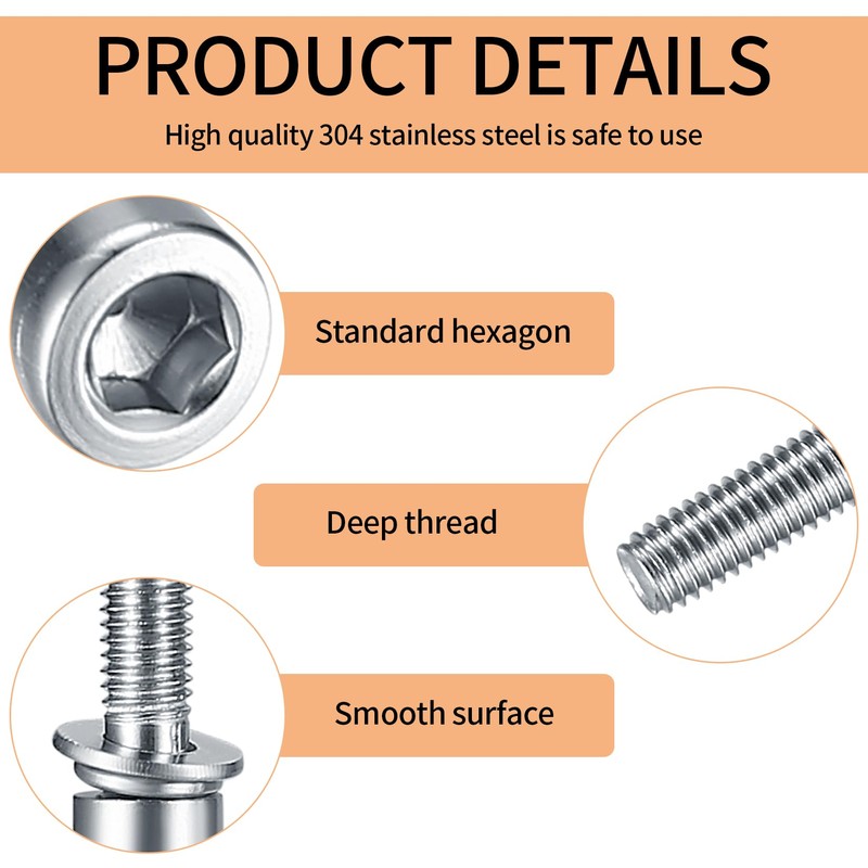 M3 M4 M5 Cylinder Screws with Washers, 270 Hex Screws