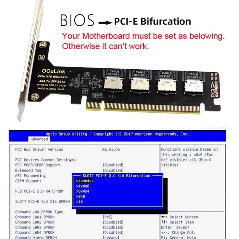 chenyang 4 Port Oculink to PCIe 4.0 X16 Adapter,SFF-8611/8612 to