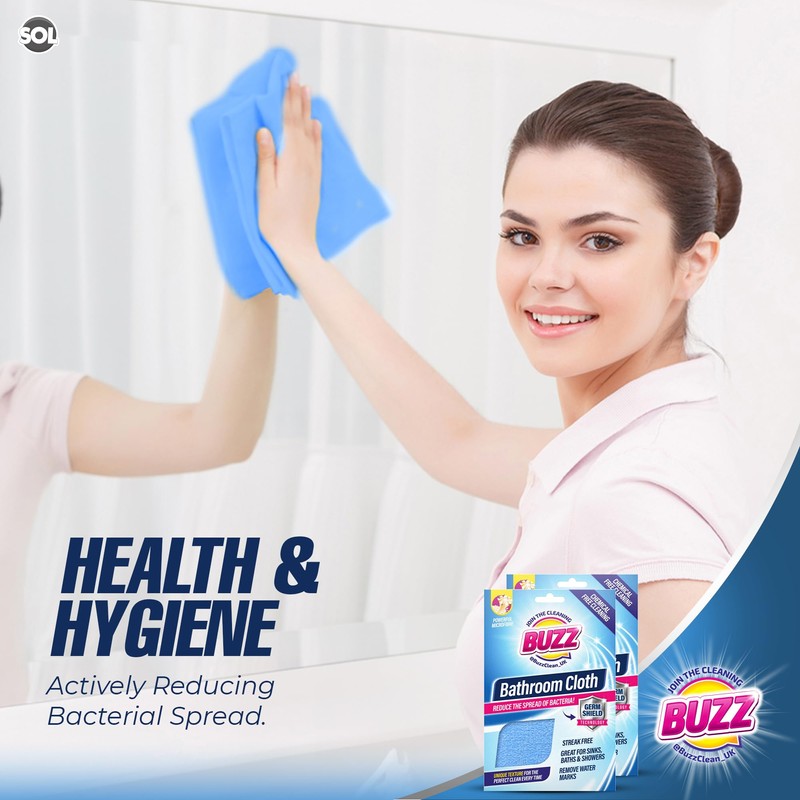 2pk Buzz Bathroom Cleaning Cloths with Germ Shield, Streak-Free Bathroom