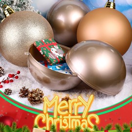 Shappy 4 Pcs 10 Inch Large Christmas Ball Ornaments Hanging Tree Ornament Balls Decorations Vintage Commercial Plastic Ball Ornament with Hanging Loop Large Christmas Decoration (Gold)