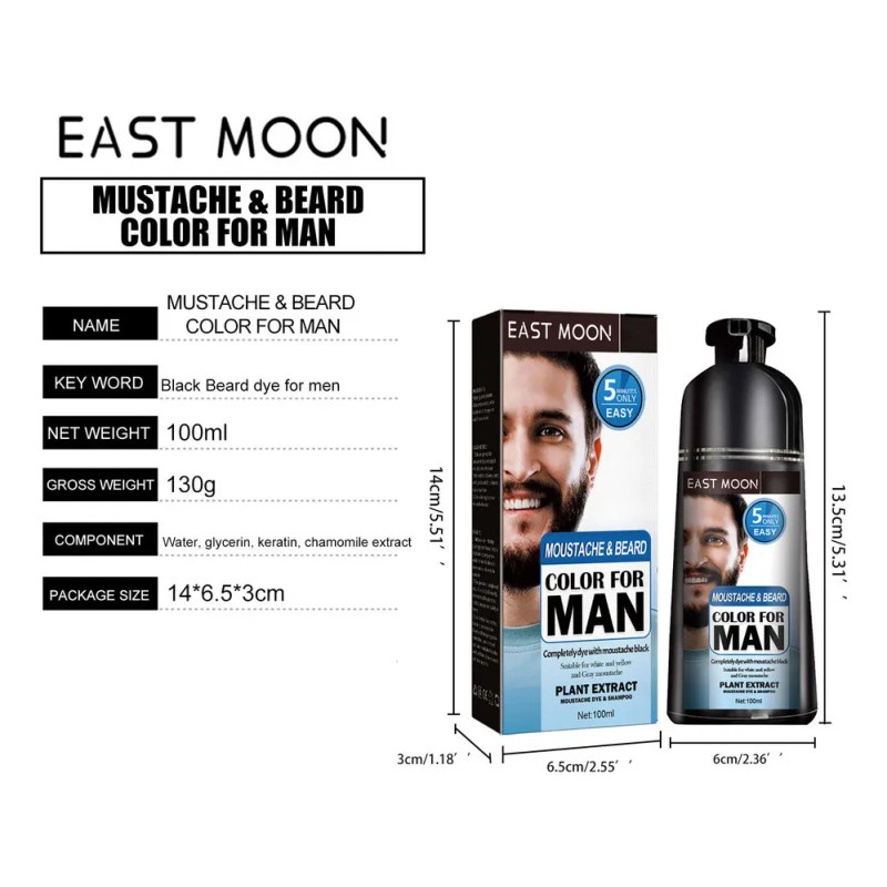 2 Champús For Teñir Permanentemente La Barba, Color Negro .