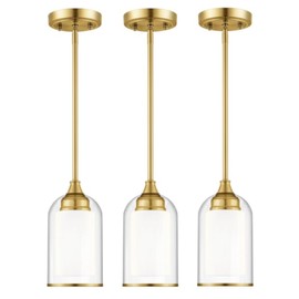 LIROUVET 3 Pack Pendant Lights, Vintage Dual Glass Hanging Lamp, Brushed Gold Pendant Lights Kitchen Island with Clear and Milk Glass, Pendant Lighting for Dining Room