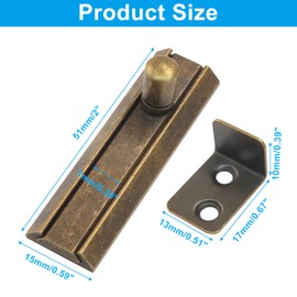 Piutouyar 2 Inch Brass Slide Bolt Latch, Antique Security Sliding Bolt Lock with Screws, Bronze