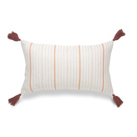 Hofdeco Premium Fall Coastal Patio Indoor Outdoor Lumbar Pillow Cover ONLY for Backyard, Couch, Sofa, Orange Stripe Tassel, 12"x20"
