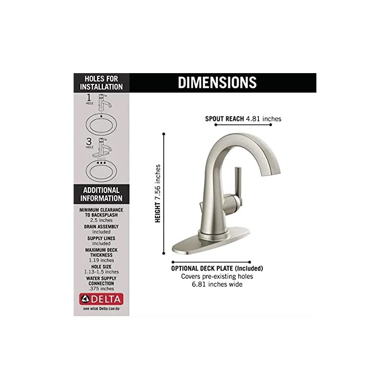 Delta Becker SpotShield Stainless 1-Handle Single Hole WaterSense Bathroom Sink