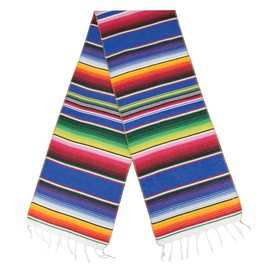 Time to Sparkle Mexican Serape Table Runner 14 x 84 Inches for Mexican Fiesta Decorations Wedding Outdoor Picnics Dining Table Hand Woven Cotton Table Runner with Fringe Blue