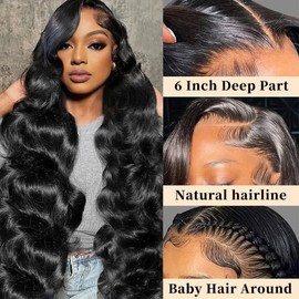 UYGLJK 36 Inch 13x6 Lace Front Wigs Human Hair 220 Density Body Wave Lace Front Wigs Human Hair Pre Plucked Glueless Wigs Human Hair 13x6 HD Lace Frontal Wigs for Women