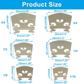 Piutouyar 4/4 3/4 1/2 1/4 1/8 1/16 Full Size Violin Bridge, 12 Pcs Maple Violin Bridge Violins Replacements Parts
