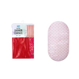 Red Glitter Shower Curtain and Bath Mat Set Durable EVA 70" x 72" PVC Free Eco Friendly