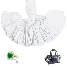 NAROSEBE Pack of 600 Price Labels Hanging Labels White Marking Labels 45 x 28 mm Flea Market Price Tags Paper Labels Tags Tags Labels with String for Flea Market Jewellery Gift