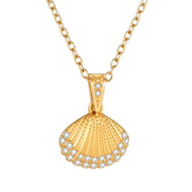 BETTY&SARAH Shell Necklace for Women,14k Gold SeaShell Pendant Necklace with Cubic Zirconia Jewelry for Summer Beach Vacation