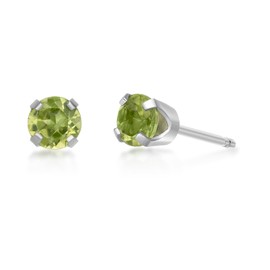 0.52 Carat Green Peridot Round Stud Earrings for Women in 14k White Gold 4 mm Birthstone Post with Friction Back I Push Back Studs by Lavari Jewelers