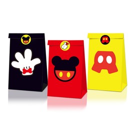 12Pcs Mouse Party Bags with Stickers Cute Mouse Birthday Party Goody Bags Cartoons Mouse Candy Snack Bags Kids Party Decoration Supplies