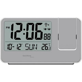 Technoline WT534 Projection Alarm Clock Radio Controlled Clock Projection Temperature and Time Silver