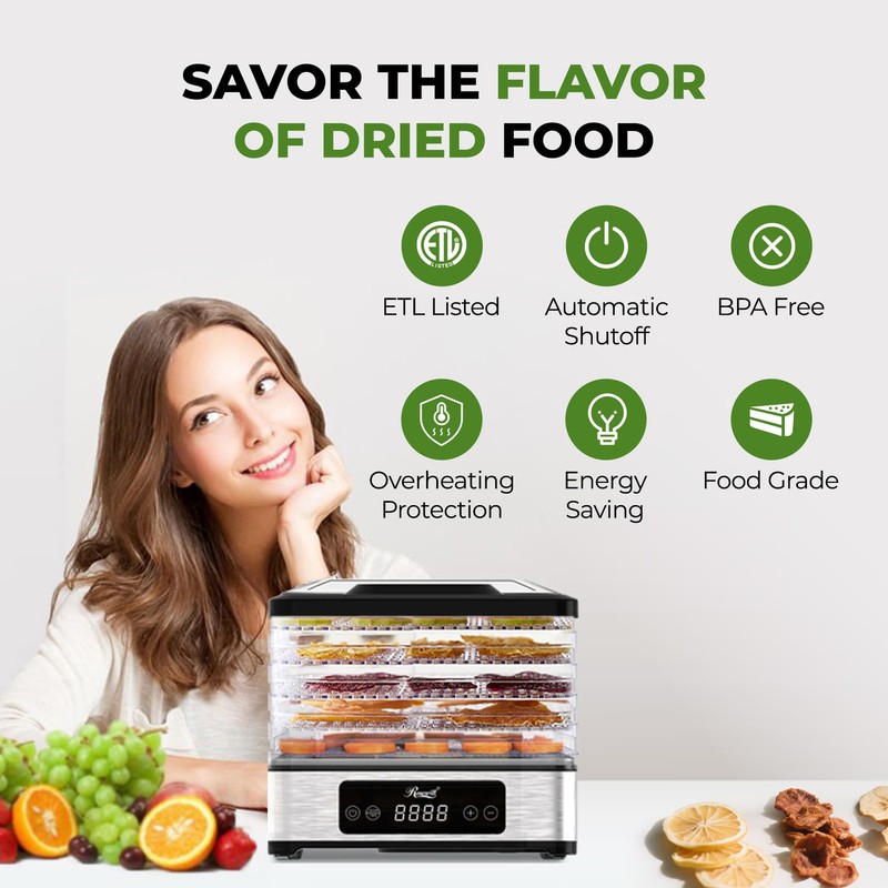 Rosewill Compact Food Dehydrator, 5 Stackable Trays with Adjustable 48H