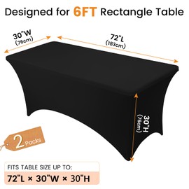 2 Pack Spandex Table Cover 6 FT Black Tablecloths Rectangle