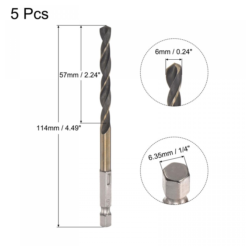 sourcing map High-Speed Steel Spiral Drill Bit 6 mm Diameter