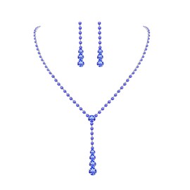 Ruzzykea Silver Red Blue Black Necklace Earrings Jewelry Set for Bride Bridesmaid Crystal Rhinestone Wedding Prom Jewelry Accessories for Women (Blue)