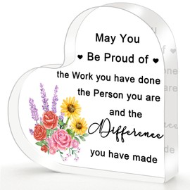 Retirement Gift for Woman Men – Heart-Shaped Acrylic Plaque Retirement Gifts 4 x 4 x 0.5 Inch with Floral Design and Encouraging Words, Unique Gift for Coworker, Friend, Nurse, Teacher, Boss, Mom