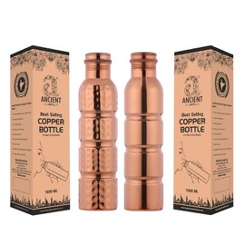 ANCIENTIMPEX Pure Copper Water Bottles Set of 2 - Seamless Style For Ayurveda Health Benefits - 1000 Ml (33.81 Fl Oz)