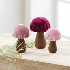 Velvet Mushrooms Set of 3, Shelf sitters, mantel decor, everyday tablescape, gift for nature lover (Pink)