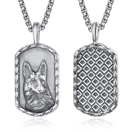 ADMETUS Dog Necklace 925 Sterling Silver Dog Tag Pendant Chain Dog Paws on the Back Printed Dog Jewellery Gift for Men with 2.5 mm 22 Inches + 2 Inch Rolo Chains, Sterling Silver, No Gemstone