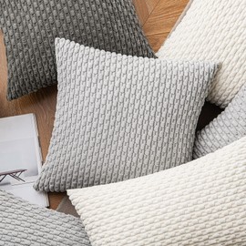 MIULEE Corduroy Cushion Covers Decorative Soft Throw Pillow Cover Square Pillowcase for Sofa Livingroom Chair Bedroom with Invisible Zipper 18x18 Inch 45x45 cm Pack of 2 Light Grey