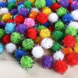 EliteKoopers 10MM Glitter Pom Pom Sparkle Balls Pompoms Embellishments for Christmas Craft/Party Decoration (Mixed 100pcs)