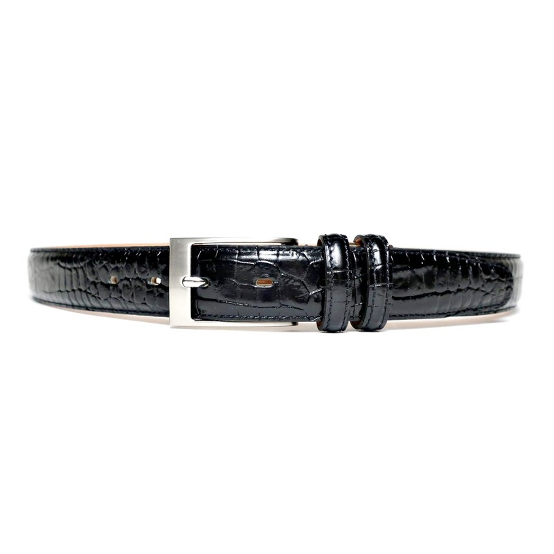 COXSWAIN CW20203-19 Men's Genuine Leather Belt, Black, Crocodile Pattern, 1.2