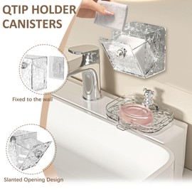 Queleay Bathroom Accessories Set 6-Piece, Toothbrush Holder, Soap Dispenser, Soap Dish, Cotton Swab Jars, Toothbrush Cup, Modern Bath Organizers and Storage, No Drilling Wall-Mounted Bath Decor