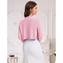 Bbonlinedress Womens Summer Cropped Cardigan Casual Bolero Short Shrugs Open Front Knit Sweater Long Sleeve Pink M