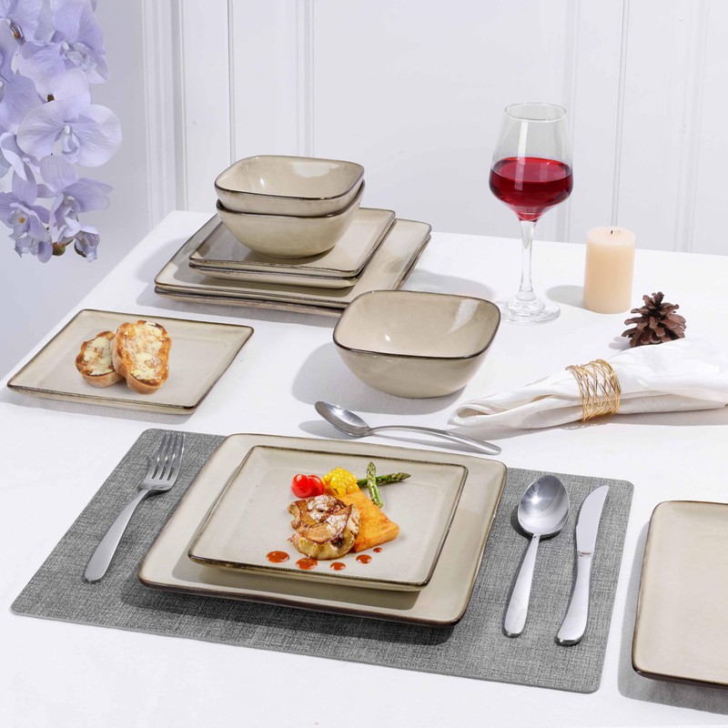 Herogo Stoneware Plates and Bowls Sets for 4, 12 Pieces