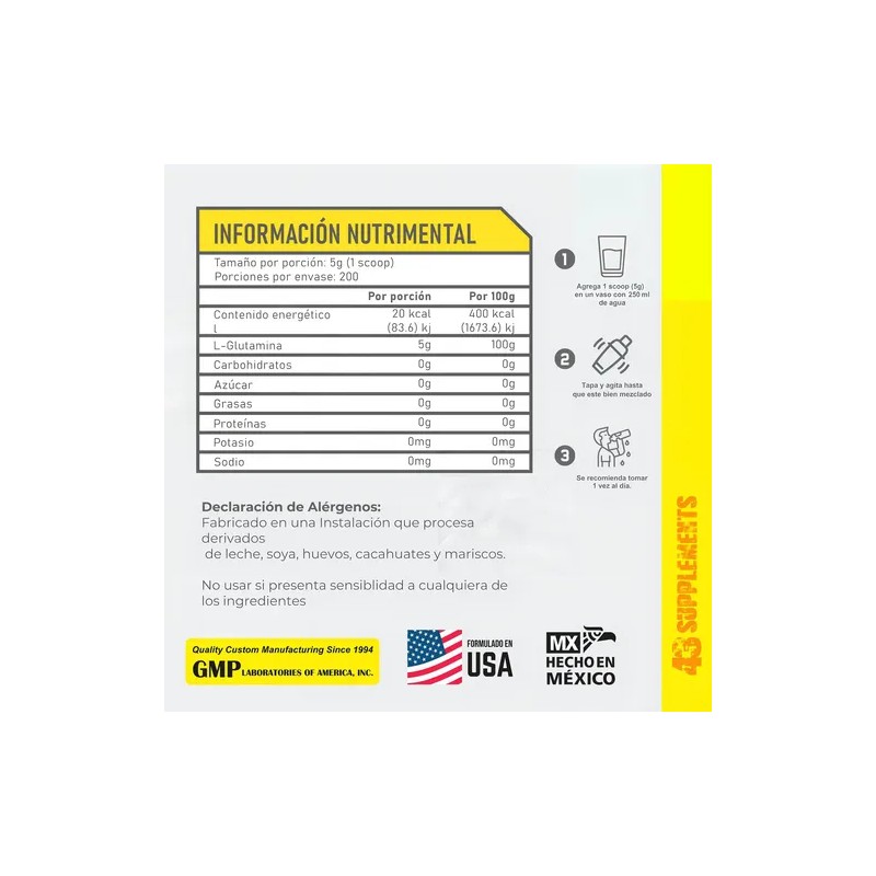 Glutamina En Polvo Sin Sabor 1 Kg 43 Supplements Sin