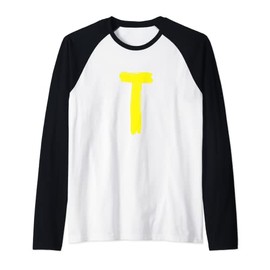 Creative Bold Yellow Letter T - Design Alphabet - Marker Raglan Baseball Tee