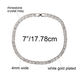 kelistom 14K White Gold Plated 4mm Wide Tennis Anklet for Women, Rhinestone Crystal Inlay Tennis Bracelet Anklet Gold Ankle Bracelets for Women (white gold, length:7")