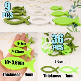 45 Pieces Table Decoration Christening Fish Decoration Green 9 Pieces Large Fish Stand 36 Pieces Confetti Table Decoration Christening Communion Confirmation Decoration Boy Girl Christening Decoration