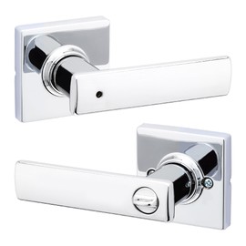 Kwikset Breton Interior Privacy Door Handle with Lock, Door Lever For Bathroom and Bedroom, Polished Chrome Reversible Keyless Turn Lock