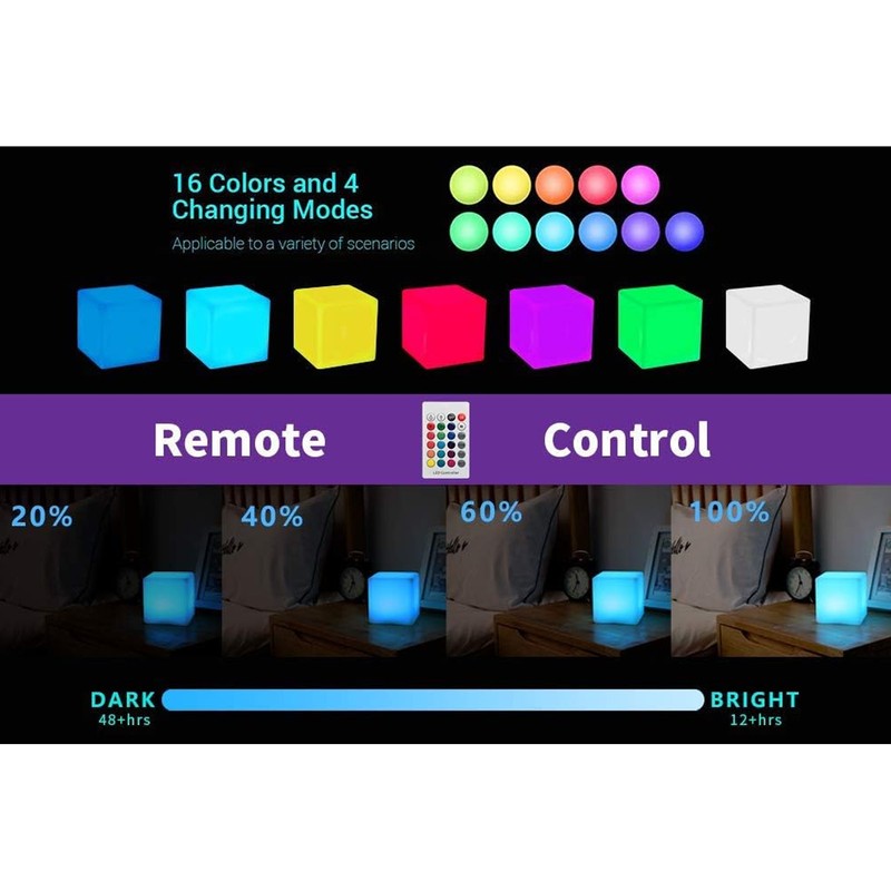 Cordless LED Cube Night Light USB Charging Cube Night Light