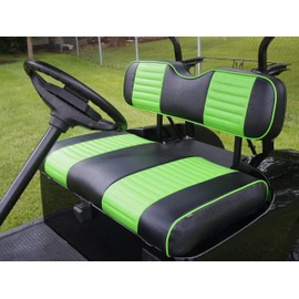 Huskey Golf Cart Front Rear Seat Covers for EZGO Medalist, TXT 1994-2013 Models, Custom Fit, Black with Lime Green Stripe & Piping, Marine Grade Vinyl, Staple On