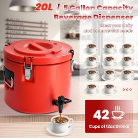 Carivia Insulated Beverage Dispenser,20L/5 Gallon Ice & Hot Drink Dispenser with Spout Spigot and Portable Handles,Thermal Hot and Cold Drink Server Dispenser for Restaurant Drink Shop