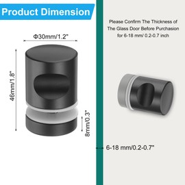sourcing map Glass Door Handles, Round Sliding Shower Doors Knob Single Side Pull Handles with Screw Hardware Replacement Parts for 6-18mm Bathroom Glass Door（Black，Column Type）