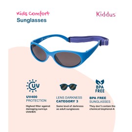 Kiddus Comfort Children’s Sunglasses for Boys and Girls Ages 2 to 6 Years Totally Flexible Model for Extra Comfort With Strap and Very Resistant 100% UV Protection Useful Gift - 15 Blue