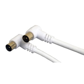electrosmart® White Male Coax Plug to Male Coax Plug Cable with 90 Degree Right Angled Gold Plated Connectors (50cm / 0.5m)
