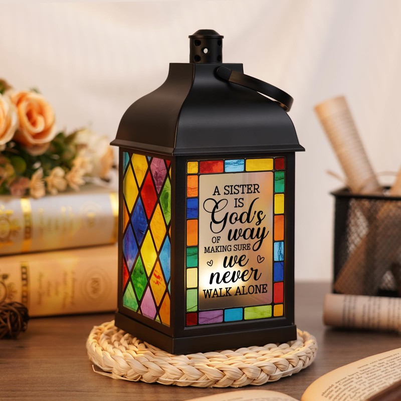 Sisters Gifts from Sister,Stained Glass Style Lantern for Sister Gifts